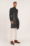 Dhruv Vaish_Black Cotton Silk Embroidered Zig Zag Asymmetric Kurta Set _Online_at_Aza_Fashions