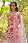 Buy_Disha Kahai_Pink Kurta  Raw Silk Printed Butterfly Sweetheart And Embroidered Gharara Set _Online_at_Aza_Fashions