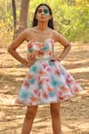 Disha Kahai_Multi Color Organza Printed Butterfly Sweetheart Neck And Embroidered Skater Dress _Online_at_Aza_Fashions