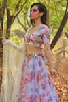 Disha Kahai_Multi Color Organza Printed Butterfly Sweetheart Neck Lehenga Set _Online_at_Aza_Fashions