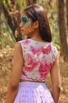 Disha Kahai_Pink Crepe Printed Polka Dots Sweetheart Lehenga Set With Embroidered Jacket _Online_at_Aza_Fashions