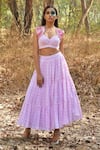 Buy_Disha Kahai_Pink Crepe Printed Polka Dots Sweetheart Lehenga Set With Embroidered Jacket _Online_at_Aza_Fashions