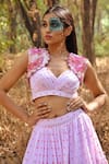 Shop_Disha Kahai_Pink Crepe Printed Polka Dots Sweetheart Lehenga Set With Embroidered Jacket _Online_at_Aza_Fashions