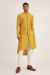 Buy_Dhruv Vaish_Yellow Raw  Cotton Embroidered Diagonal Hybrid Kurta Set  _at_Aza_Fashions