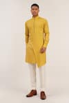 Buy_Dhruv Vaish_Yellow Cotton Silk Embroidered Zig Zag Pattern Asymmetric Kurta Set  _at_Aza_Fashions