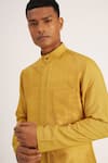 Dhruv Vaish_Yellow Raw  Cotton Embroidered Diagonal Hybrid Kurta Set  _Online_at_Aza_Fashions