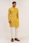 Dhruv Vaish_Yellow Cotton Silk Embroidered Zig Zag Pattern Asymmetric Kurta Set  _Online_at_Aza_Fashions