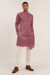 Buy_Dhruv Vaish_Purple Cotton Silk Zig Zag Pattern Asymmetric Kurta Set_at_Aza_Fashions