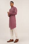 Dhruv Vaish_Purple Cotton Silk Zig Zag Pattern Asymmetric Kurta Set_Online_at_Aza_Fashions