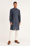 Buy_Dhruv Vaish_Blue Cotton Silk Panelled Kurta Set_at_Aza_Fashions
