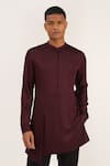 Buy_Dhruv Vaish_Purple Cotton Satin Asymmetric Kurta  _at_Aza_Fashions