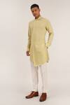 Dhruv Vaish_Green Cotton Silk Thread Asymmetric Kurta Set_Online_at_Aza_Fashions