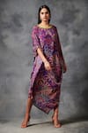 Saundh_Purple Viscose Georgette Printed And Embroidered Marine Plant Darkha Kaftan_Online_at_Aza_Fashions