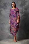 Buy_Saundh_Purple Viscose Georgette Printed And Embroidered Marine Plant Darkha Kaftan_Online_at_Aza_Fashions