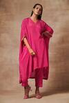 Buy_Saundh_Pink Kurta Bemberg Crepe Printed And Embroidered Floral Darkha Kaftan & Pant Set _at_Aza_Fashions