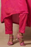 Saundh_Pink Kurta Bemberg Crepe Printed And Embroidered Floral Darkha Kaftan & Pant Set _at_Aza_Fashions