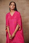 Shop_Saundh_Pink Kurta Bemberg Crepe Printed And Embroidered Floral Darkha Kaftan & Pant Set _Online_at_Aza_Fashions