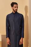 Buy_Dhruv Vaish_Blue Raw Silk Asymmetric Kurta Set  _at_Aza_Fashions