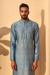 Buy_Dhruv Vaish_Blue Cotton Silk Chanderi Embroidered Kurta Set  _at_Aza_Fashions