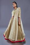 Divya Kanakia_Beige Linen Embellished Sequins Shawl Collar Lehenga Set With Dupatta _Online_at_Aza_Fashions