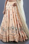 Buy_Divya Kanakia_Orange Raw Silk, Net Sequins, Glass Pipe And Pearl V Neck Embroidered Lehenga Set _Online_at_Aza_Fashions