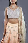 Shop_Divya Kanakia_Orange Raw Silk, Net Sequins, Glass Pipe And Pearl V Neck Embroidered Lehenga Set _Online_at_Aza_Fashions