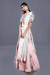 Divya Kanakia_Peach Raw Silk, Soft Tissue Thread And Sequins, Floral Embroidered Lehenga Set _Online_at_Aza_Fashions