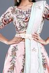 Divya Kanakia_Peach Raw Silk, Soft Tissue Thread And Sequins, Floral Embroidered Lehenga Set _at_Aza_Fashions