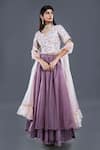 Buy_Divya Kanakia_Purple Organza French Knot And Thread Work Layered Lehenga Set With Ruffle Dupatta _at_Aza_Fashions
