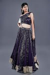 Divya Kanakia_Purple Georgette Sequins One Shoulder Lehenga And Draped Blouse Set _Online_at_Aza_Fashions