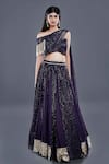 Buy_Divya Kanakia_Purple Georgette Sequins One Shoulder Lehenga And Draped Blouse Set _Online_at_Aza_Fashions