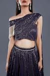 Divya Kanakia_Purple Georgette Sequins One Shoulder Lehenga And Draped Blouse Set _at_Aza_Fashions