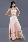 Divya Kanakia_Peach Georgette Bead And Glass Pipe U Neck Lucknowi Palazzo Set _Online_at_Aza_Fashions