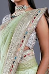 Shop_Divya Kanakia_Green Net Sequins V Neck Saree With Blouse _Online_at_Aza_Fashions