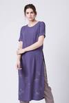 Buy_Doodlage_Purple Upcycled Crepe Side Slit Tunic_at_Aza_Fashions