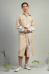 Buy_Doodlage_Beige Upcycled Cotton Janet Cropped Jacket And Dress Set_at_Aza_Fashions
