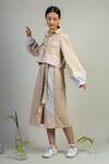 Shop_Doodlage_Beige Upcycled Cotton Janet Cropped Jacket And Dress Set_Online_at_Aza_Fashions