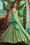Angad Singh_Green Dupatta Net, Lehenga And Blouse Organza Hand Embroidered Bridal Set _Online_at_Aza_Fashions
