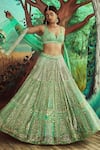 Buy_Angad Singh_Green Dupatta Net, Lehenga And Blouse Organza Hand Embroidered Bridal Set _Online_at_Aza_Fashions