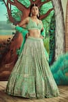 Buy_Angad Singh_Green Dupatta Net, Lehenga And Blouse Organza Hand Embroidered Bridal Set _at_Aza_Fashions