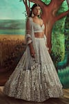 Buy_Angad Singh_Grey Lehenga And Blouse Organza Hand Embroidered 3d Sequins Plunge Bridal Set_Online_at_Aza_Fashions