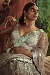 Shop_Angad Singh_Grey Lehenga And Blouse Organza Hand Embroidered 3d Sequins Plunge Bridal Set_Online_at_Aza_Fashions