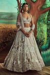 Buy_Angad Singh_Grey Lehenga And Blouse Organza Hand Embroidered 3d Sequins Plunge Bridal Set_at_Aza_Fashions