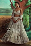 Angad Singh_Grey Lehenga And Blouse Organza Hand Embroidered 3d Sequins Plunge Bridal Set_Online_at_Aza_Fashions