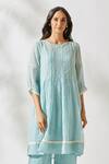 Devyani Mehrotra_Blue Chanderi Round Kurta Set_Online_at_Aza_Fashions