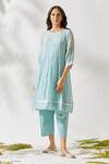 Buy_Devyani Mehrotra_Blue Chanderi Round Kurta Set_at_Aza_Fashions