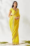 Buy_Devyani Mehrotra_Yellow Viscose Cotton Silk Embroidered Saree _at_Aza_Fashions