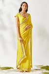 Shop_Devyani Mehrotra_Yellow Viscose Cotton Silk Embroidered Saree _Online_at_Aza_Fashions