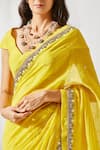 Devyani Mehrotra_Yellow Viscose Cotton Silk Embroidered Saree _at_Aza_Fashions