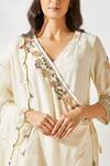 Devyani Mehrotra_White Viscose Cotton Silk V Neck Embroidered Kurta Set_at_Aza_Fashions